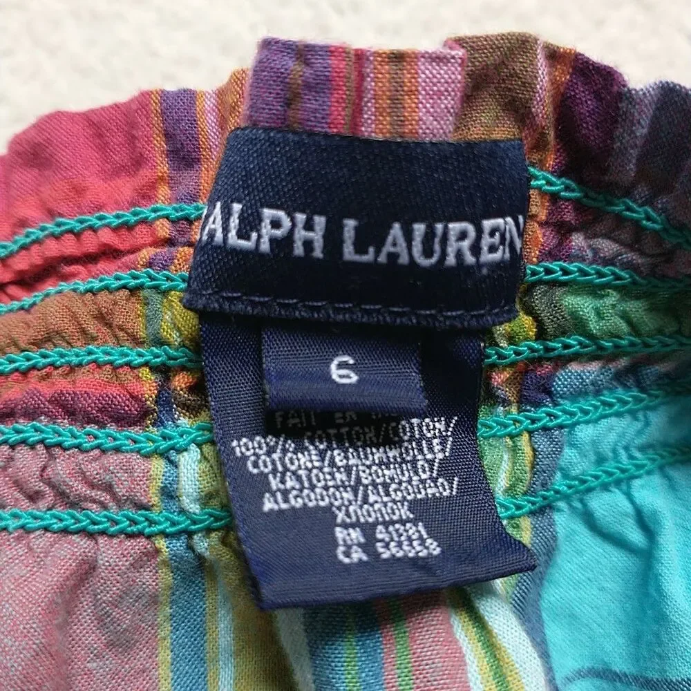 Ralph Lauren Tank Dress Girls 6 Plaid Ruffle Cotton Smoked Tiered
